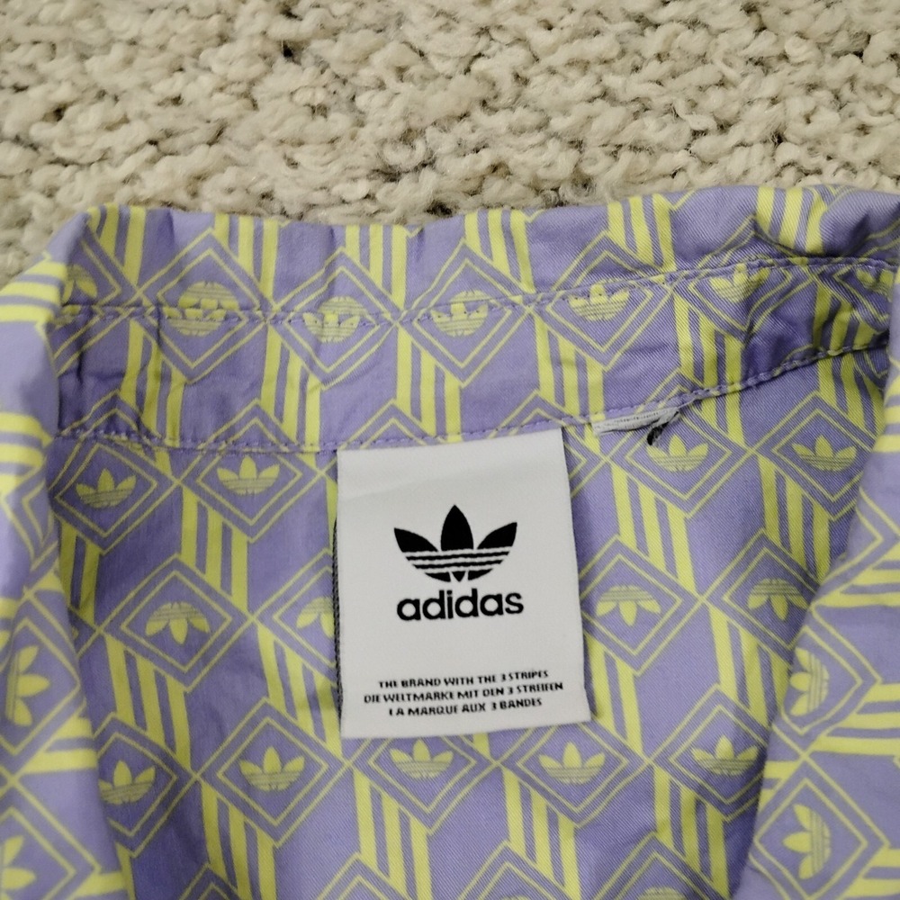 Adidas Shirt Mens Large Purple Button Geometric Trippy Abstract Outdoor Soccer